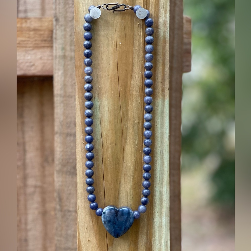 Lapis Lazuli heart necklace and pendant with sterling silver closure